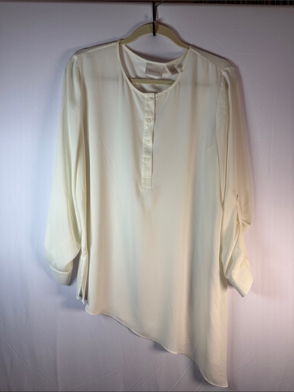 Chico's Cream Asymmetric Henley Tunic